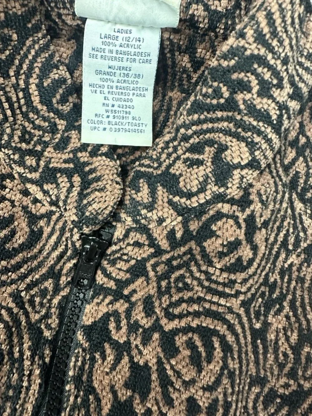 Vintage White Stag Tapestry Jacket Womens Large L Black Toasty Paisley Zip Up